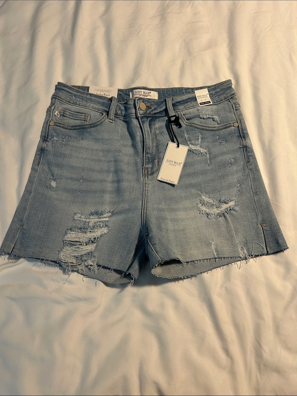 Judy Blue Light Blue Distressed Frayed Hem Denim Shorts